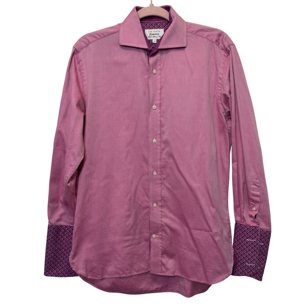 Ted Baker Mens Dress Shirt 15 Pink Contrast Cuff Endurance Classic Fit Dandy